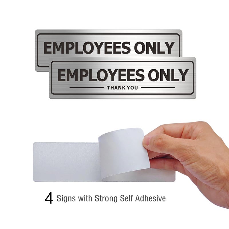 MongFun Employees Only Sign, Metal Self-Adhesive Signs for Business Door Wall, Aluminum Durable Signboard for Office Store Restroom (4 Pack, 7Ã—2 inches) - Image 2